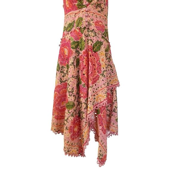 FARM Rio Blooming Floral Embroidered Handkerchief Midi Dress Size L Pink NWT - Picture 4 of 10